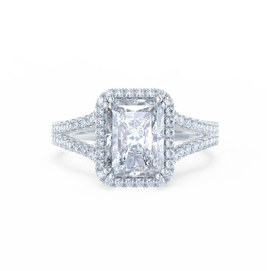 VIOLET - Radiant Lab Diamond 18k White Gold Split Shank Halo