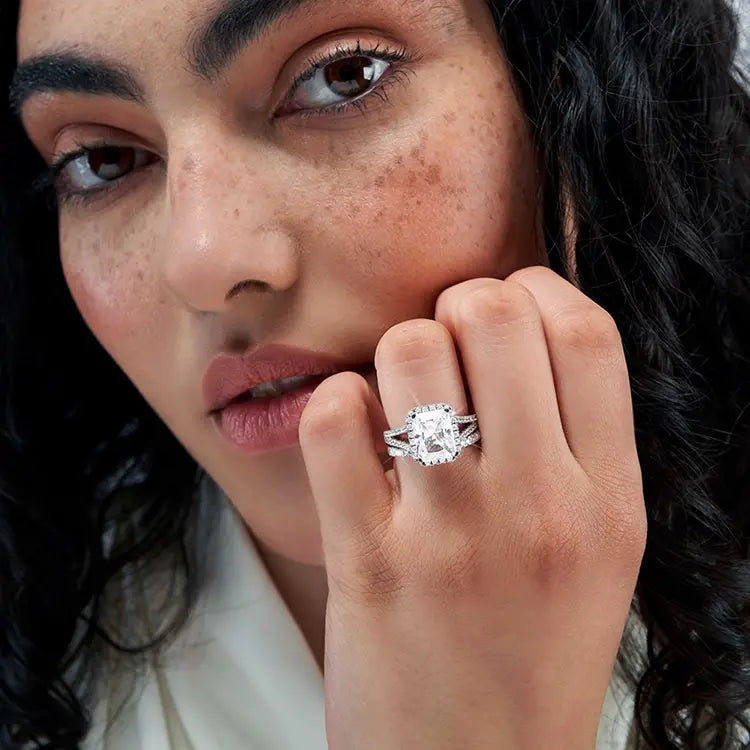 VIOLET - Radiant Lab Diamond Platinum Split Shank Halo