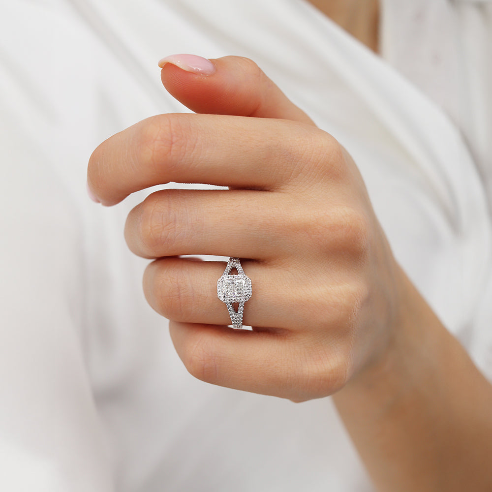 VIOLET - Radiant Lab Diamond Platinum Split Shank Halo