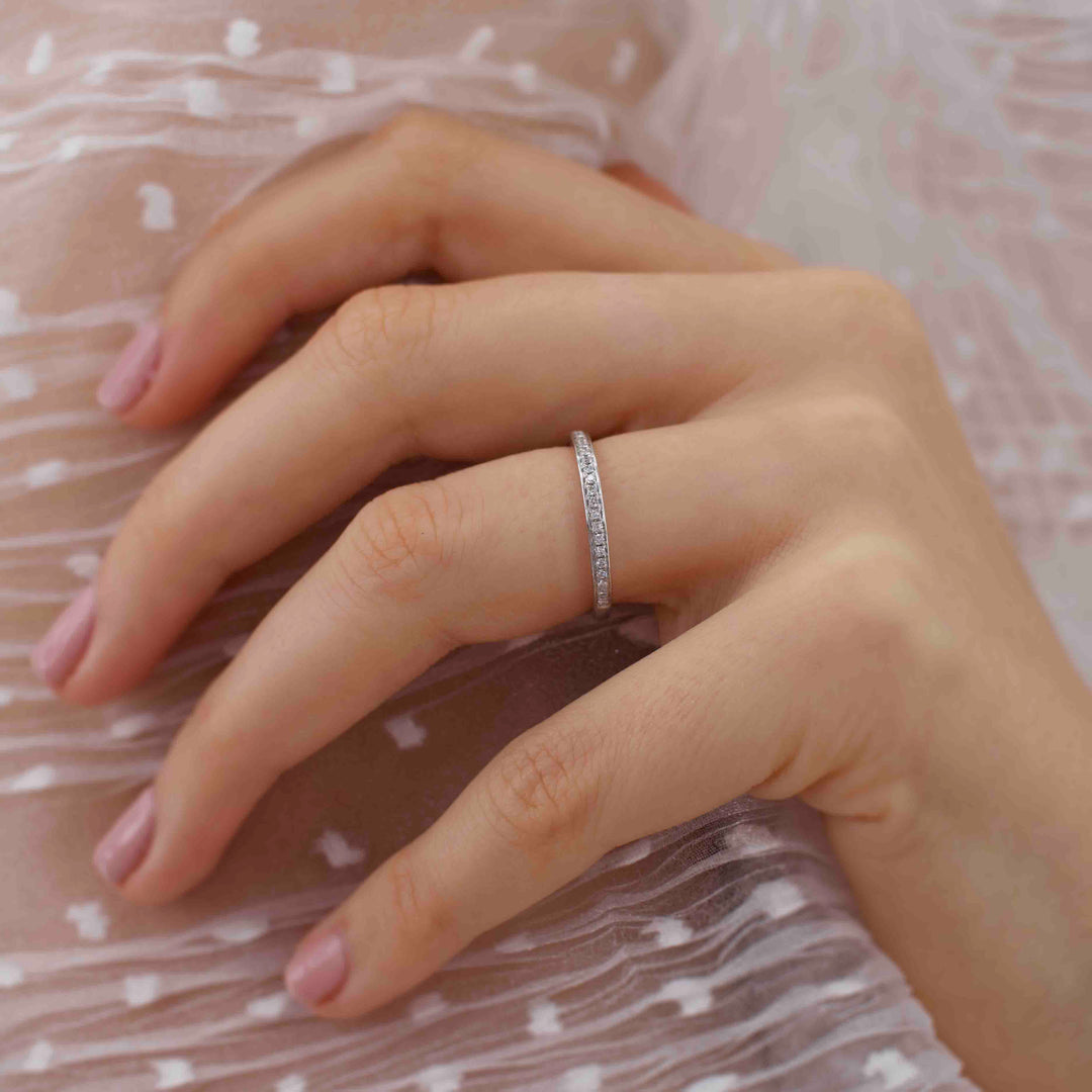 ALTAIR — Diamond Grain Set Eternity Wedding Band in 18k White Gold