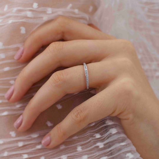 ALTAIR — Diamond Grain Set Eternity Wedding Band in 18k White Gold