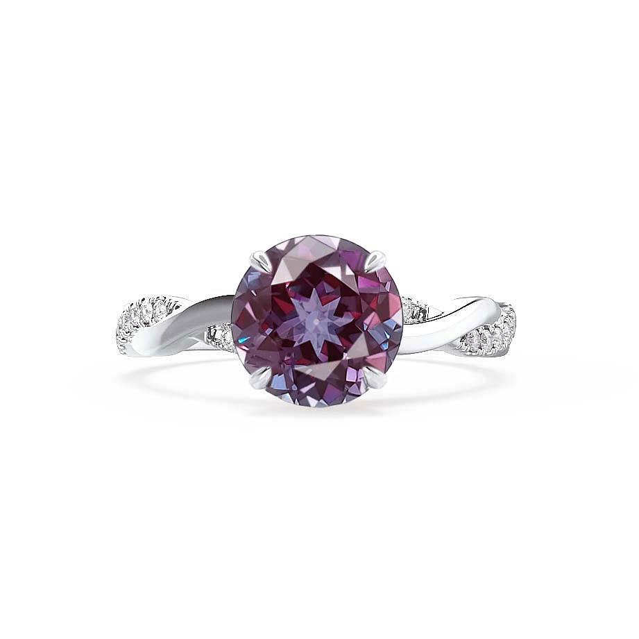 WISTERIA – Round Lab-Grown Alexandrite & Diamond Vine Ring in 950 Platinum