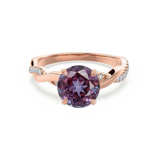 WISTERIA – Round Lab-Grown Alexandrite & Diamond Vine Ring in 18k Rose Gold