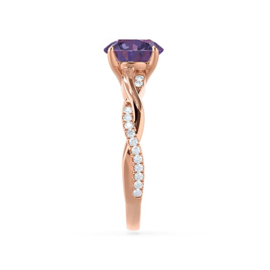 WISTERIA – Round Lab-Grown Alexandrite & Diamond Vine Ring in 18k Rose Gold