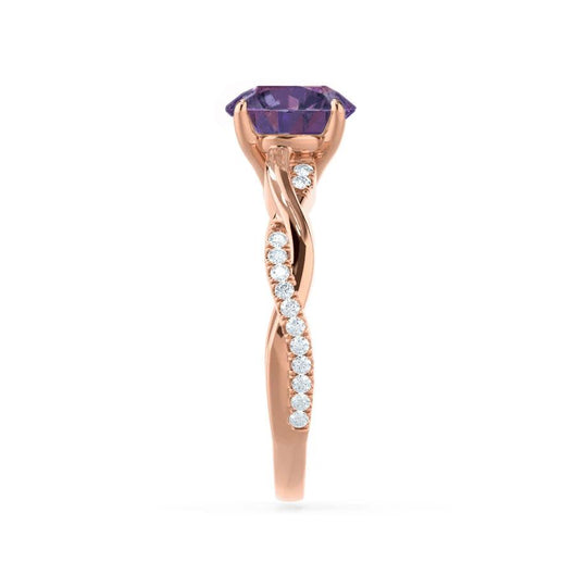 WISTERIA – Round Lab-Grown Alexandrite & Diamond Vine Ring in 18k Rose Gold