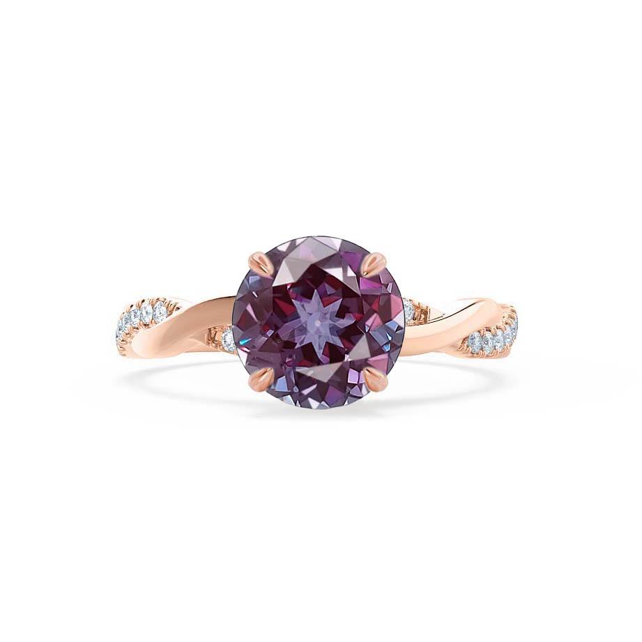 WISTERIA – Round Lab-Grown Alexandrite & Diamond Vine Ring in 18k Rose Gold