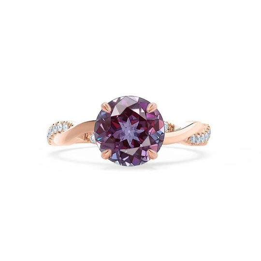 WISTERIA – Round Lab-Grown Alexandrite & Diamond Vine Ring in 18k Rose Gold