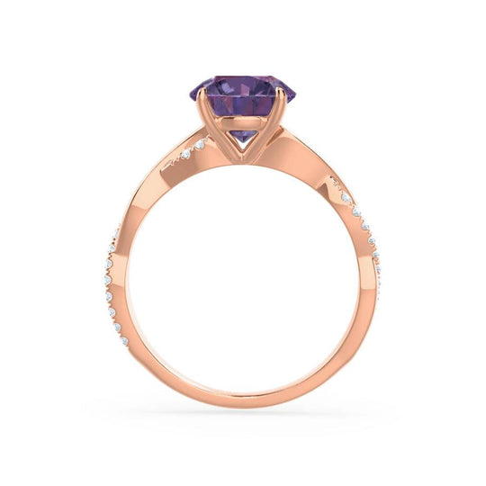WISTERIA – Round Lab-Grown Alexandrite & Diamond Vine Ring in 18k Rose Gold
