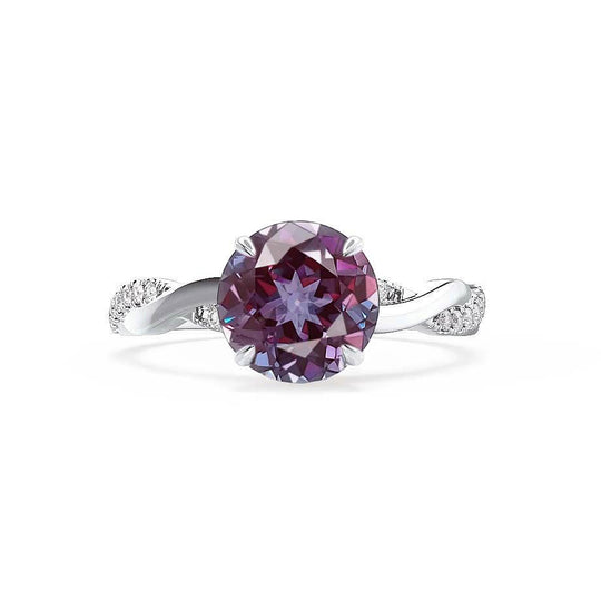 WISTERIA – Round Lab-Grown Alexandrite & Diamond Vine Ring in 18k White Gold