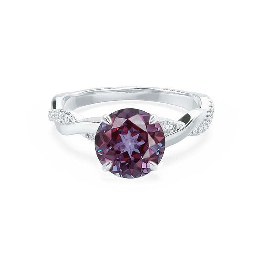 WISTERIA – Round Lab-Grown Alexandrite & Diamond Vine Ring in 18k White Gold
