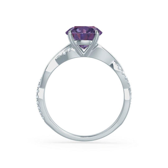 WISTERIA – Round Lab-Grown Alexandrite & Diamond Vine Ring in 18k White Gold