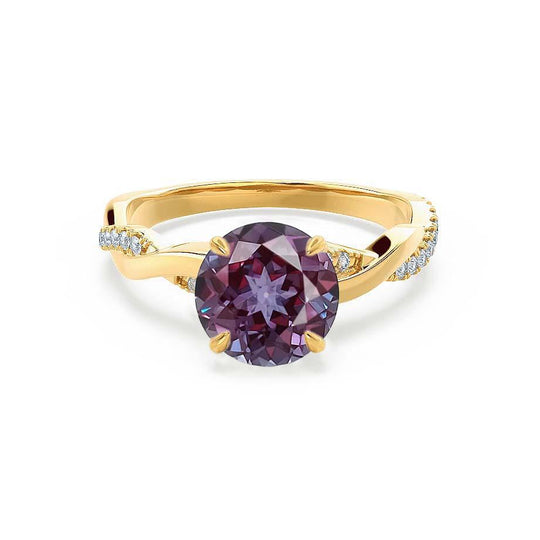 WISTERIA – Round Lab-Grown Alexandrite & Diamond Vine Ring in 18k Yellow Gold
