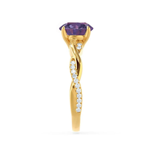 WISTERIA – Round Lab-Grown Alexandrite & Diamond Vine Ring in 18k Yellow Gold