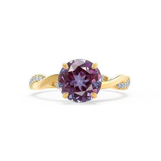 WISTERIA – Round Lab-Grown Alexandrite & Diamond Vine Ring in 18k Yellow Gold