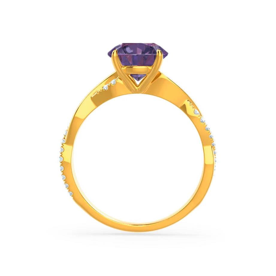 WISTERIA – Round Lab-Grown Alexandrite & Diamond Vine Ring in 18k Yellow Gold