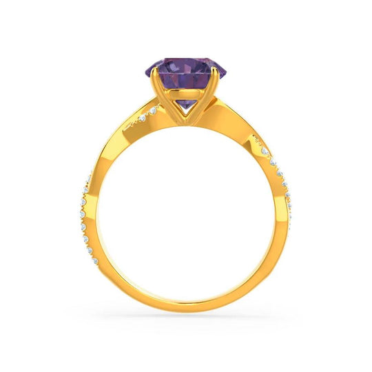 WISTERIA – Round Lab-Grown Alexandrite & Diamond Vine Ring in 18k Yellow Gold