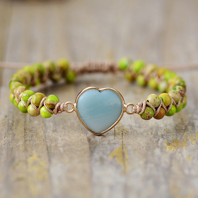 Handcrafted Amazonite Bracelet with Heart Shapes