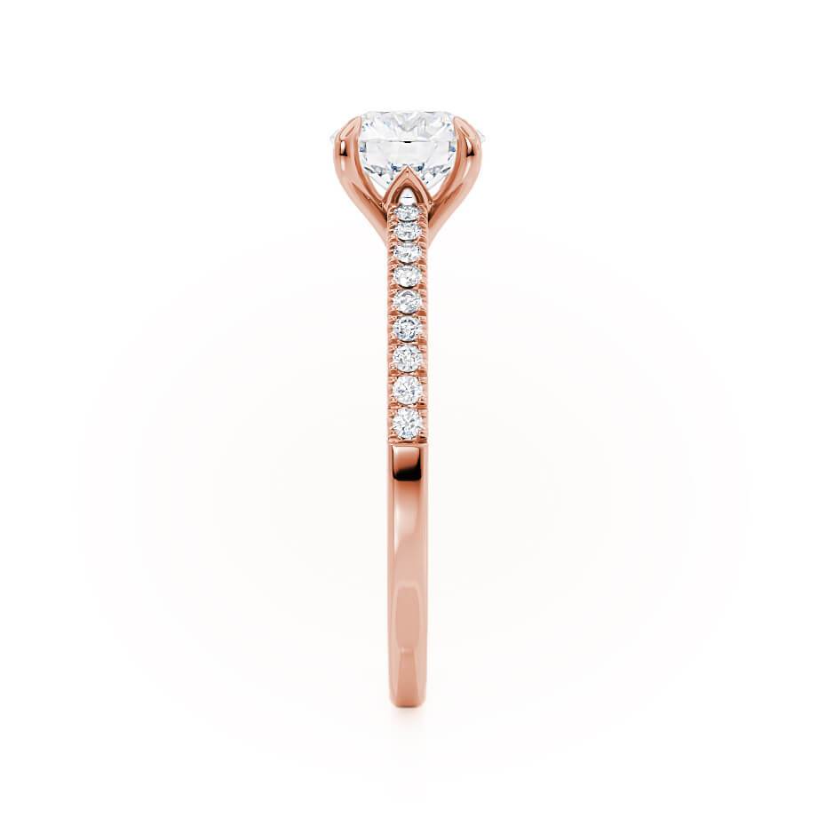 ZINNIA - Round Natural Diamond 18k Rose Gold Shoulder Set Ring