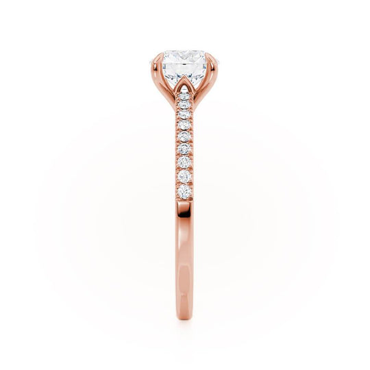 ZINNIA - Round Natural Diamond 18k Rose Gold Shoulder Set Ring