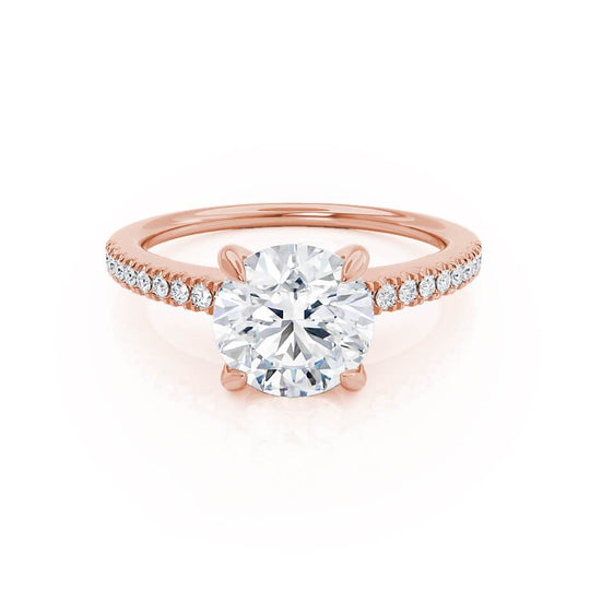 ZINNIA - Round Natural Diamond 18k Rose Gold Shoulder Set Ring