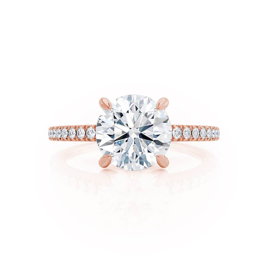 ZINNIA - Round Natural Diamond 18k Rose Gold Shoulder Set Ring