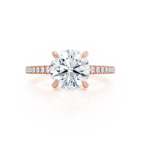 ZINNIA - Round Natural Diamond 18k Rose Gold Shoulder Set Ring