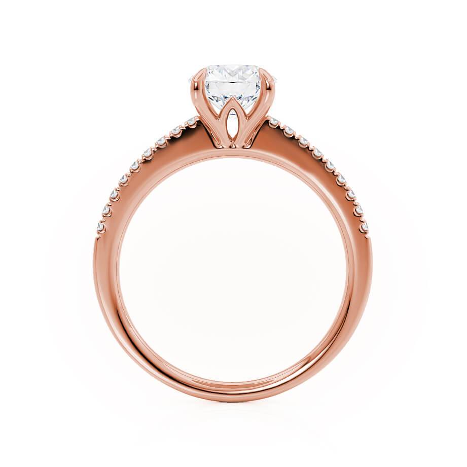 ZINNIA - Round Natural Diamond 18k Rose Gold Shoulder Set Ring