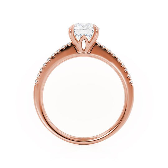 ZINNIA - Round Natural Diamond 18k Rose Gold Shoulder Set Ring