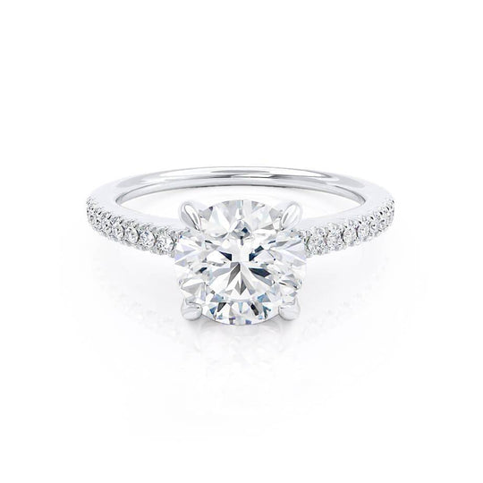ZINNIA - Round Natural Diamond 18k White Gold Shoulder Set Ring