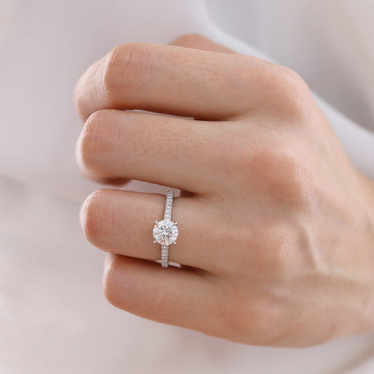 ZINNIA - Round Natural Diamond 18k Yellow Gold Shoulder Set Ring